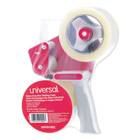 Picture of Heavy-Duty Box Sealing Tape with Pistol Grip Dispenser, 3" Core, 1.88" x 60 yds, Clear, 1 Dispenser and 2 Tape Rolls/PackUNV-91002