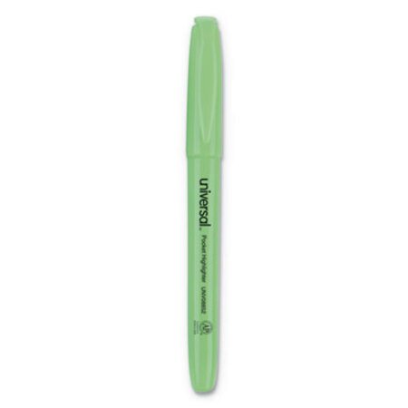 Picture of Pocket Highlighters, Fluorescent Green Ink, Chisel Tip, Green Barrel, DozenUNV-08852