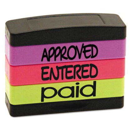 Picture of Interlocking Stack Stamp, APPROVED, ENTERED, PAID, 1.81" x 0.63", Assorted Fluorescent InkUSS-8802