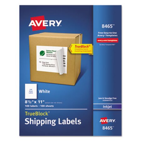 Picture of Shipping Labels with TrueBlock Technology, Inkjet Printers, 8.5 x 11, White, 100/BoxAVE-8465