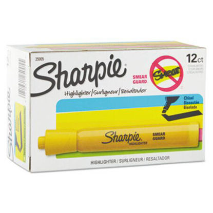 Picture of Tank Style Highlighters, Yellow Ink, Chisel Tip, Yellow Barrel, DozenSAN-25005