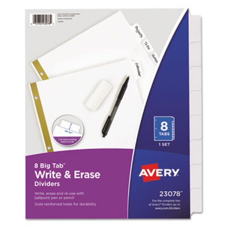 Picture of Write and Erase Big Tab Paper Dividers, 8-Tab, White, LetterAVE-23078
