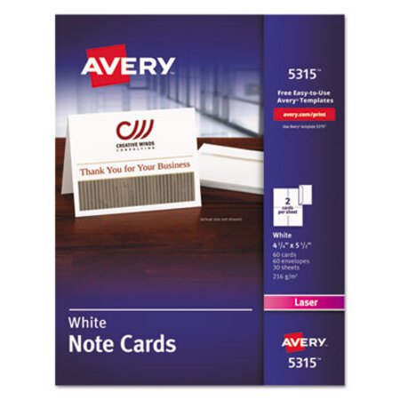 Picture of Note Cards, Laser Printer, 4 1/4 x 5 1/2, Uncoated White, 60/Pack with EnvelopesAVE-5315