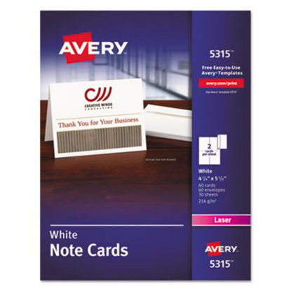 Picture of Note Cards, Laser Printer, 4 1/4 x 5 1/2, Uncoated White, 60/Pack with EnvelopesAVE-5315