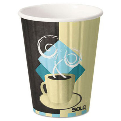 Picture of Duo Shield Hot Insulated 12oz Paper Cups, Tuscan, Chocolate/Blue/Beige, 40/PkSCC-IC12J7534PK
