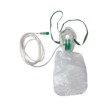 Picture of NonRebreather Oxygen Mask Elongated Style Adult One Size Fits Most Adjustable Head Strap / Nose ClipRES2102