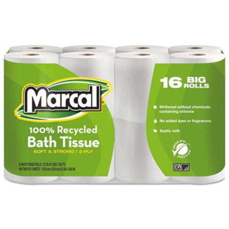 Picture of 100% Recycled Two-Ply Bath Tissue, Septic Safe, White, 168 Sheets/Roll, 96 Rolls/CartonMRC-16466