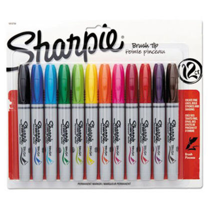 Picture of Brush Tip Permanent Marker, Medium Brush Tip, Assorted Colors, 12/SetSAN-1810704