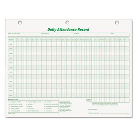Picture of Daily Attendance Card, 8 1/2 x 11, 50 FormsTOP-3284