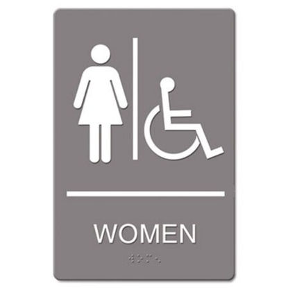 Picture of ADA Sign, Women Restroom Wheelchair Accessible Symbol, Molded Plastic, 6 x 9USS-4814
