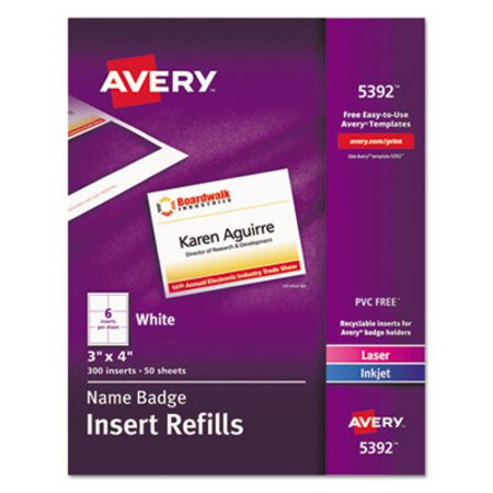 Picture of Name Badge Insert Refills, Horizontal/Vertical, 3 x 4, White, 300/BoxAVE-5392