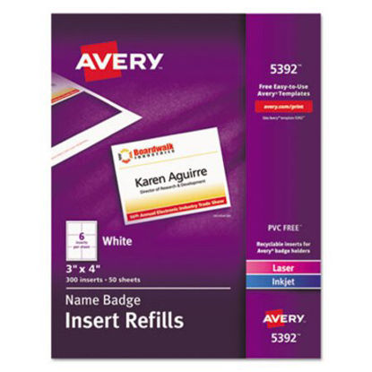 Picture of Name Badge Insert Refills, Horizontal/Vertical, 3 x 4, White, 300/BoxAVE-5392