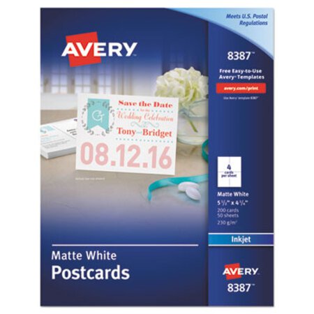 Picture of Postcards for Inkjet Printers, 4 1/4 x 5 1/2, Matte White, 4/Sheet, 200/BoxAVE-8387