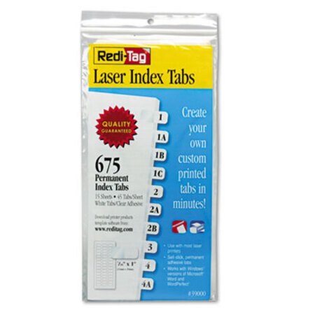 Picture of Laser Printable Index Tabs, 1/12-Cut Tabs, White, 0.44" Wide, 675/PackRTG-39000