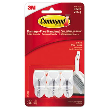 Picture of General Purpose Wire Hooks, Small, 0.5 lb Cap, White, 3 Hooks and 6 Strips/PackMMM-17067ES