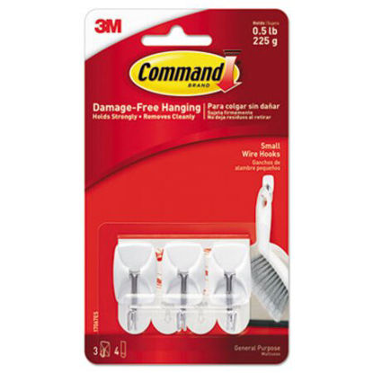 Picture of General Purpose Wire Hooks, Small, 0.5 lb Cap, White, 3 Hooks and 6 Strips/PackMMM-17067ES