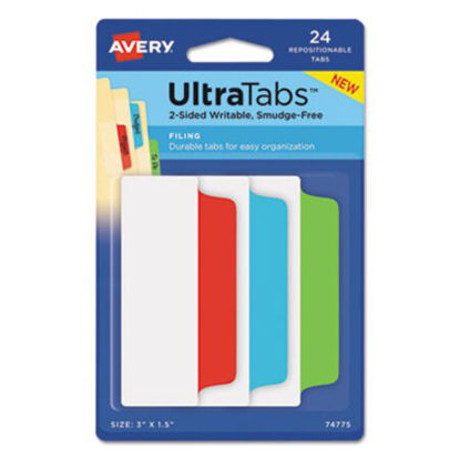 Picture of Ultra Tabs Repositionable Wide Tabs, 1/3-Cut Tabs, Assorted Primary Colors, 3" Wide, 24/PackAVE-74775