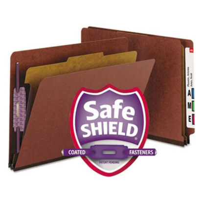 Picture of End Tab Pressboard Classification Folders with SafeSHIELD Coated Fasteners, 1 Divider, Letter Size, Red, 10/BoxSMD-26855