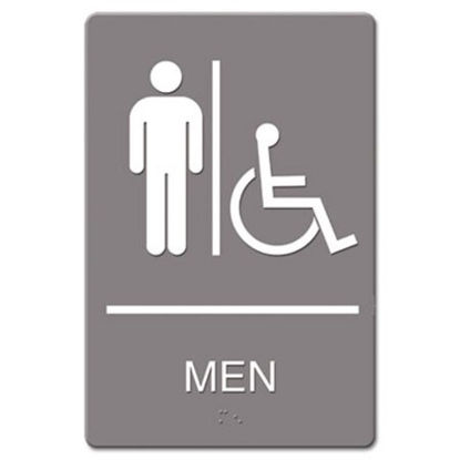 Picture of ADA Sign, Men Restroom Wheelchair Accessible Symbol, Molded Plastic, 6 x 9, GrayUSS-4815