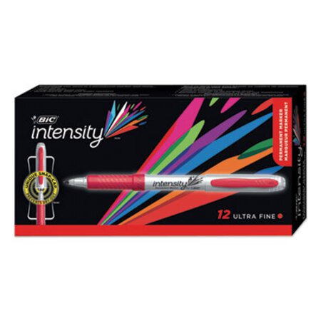 Picture of Intensity Ultra Fine Tip Permanent Marker, Extra-Fine Needle Tip, Rambunctious Red, DozenBIC-GPMU11RD