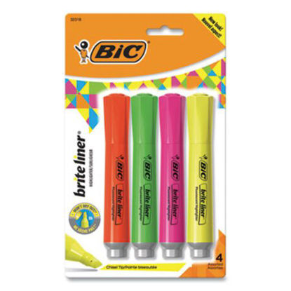 Picture of Brite Liner Tank-Style Highlighter, Assorted Ink Colors, Chisel Tip, Assorted Barrel Colors, 4/SetBIC-BLMGP41ASST