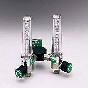 Picture of Timeter® Sure Grip Oxygen Flowmeter Dual with Y Bar and 1 Power Take-Off 0 - 15 LPM DISS Outlet DISS Hand Tight Adapter15008-03YP1-A