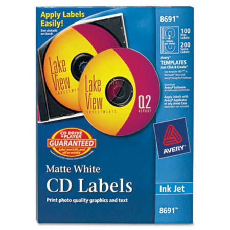 Picture of Inkjet CD Labels, Matte White, 100/PackAVE-8691