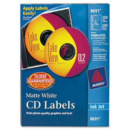 Picture of Inkjet CD Labels, Matte White, 100/PackAVE-8691