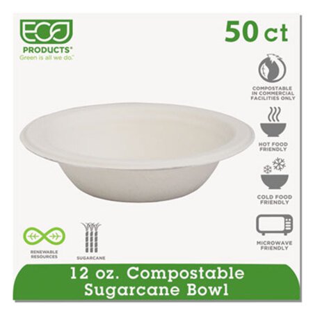 Picture of Renewable and Compostable Sugarcane Bowls, 12 oz, Natural White, 50/PacksECO-EPBL12PK