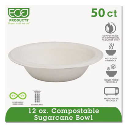 Picture of Renewable and Compostable Sugarcane Bowls, 12 oz, Natural White, 50/PacksECO-EPBL12PK