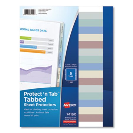 Picture of Protect 'n Tab Top-Load Clear Sheet Protectors w/Five Tabs, LetterAVE-74160
