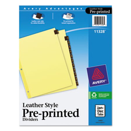 Picture of Preprinted Red Leather Tab Dividers w/Clear Reinforced Edge, 12-Tab, LtrAVE-11328
