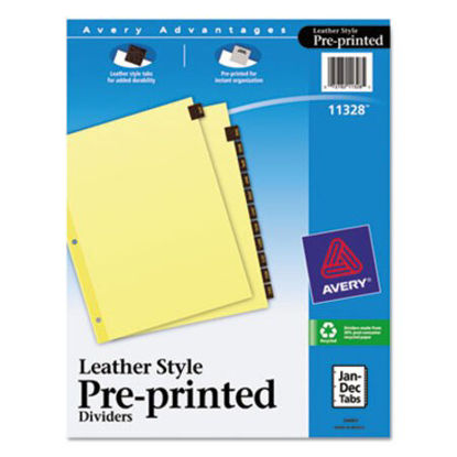 Picture of Preprinted Red Leather Tab Dividers w/Clear Reinforced Edge, 12-Tab, LtrAVE-11328