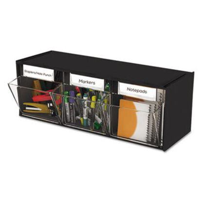 Picture of Tilt Bin Interlocking Multi-Bin Storage Organizer, 3 Sections, 23.63" x 7.75" x 9.5", Black/ClearDEF-20304OP