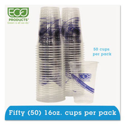 Picture of BlueStripe 25% Recycled Content Cold Cups Convenience Pack, 16 oz, Clear/Blue, 50/PackECO-EPCR16PK