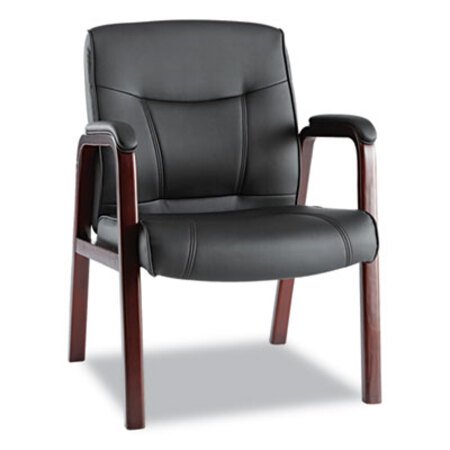 Picture of Alera Madaris Series Bonded Leather Guest Chair, Wood Trim Legs, 25.39" x 25.98" x 35.62", Black Seat/Back, Mahogany BaseALE-MA43ALS10M