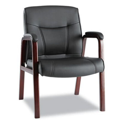 Picture of Alera Madaris Series Bonded Leather Guest Chair, Wood Trim Legs, 25.39" x 25.98" x 35.62", Black Seat/Back, Mahogany BaseALE-MA43ALS10M