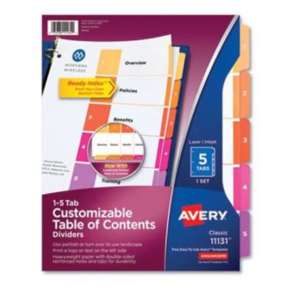 Picture of Customizable TOC Ready Index Multicolor Dividers, 5-Tab, LetterAVE-11131