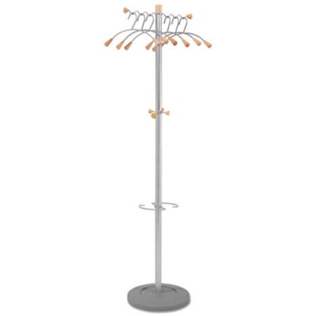 Picture of Wavy Coat Tree, Six Hangers/Two Knobs/Four Hooks, 18.88w x 14d x 68.5h, Silver Steel/WoodABA-PMWAVE