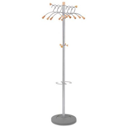 Picture of Wavy Coat Tree, Six Hangers/Two Knobs/Four Hooks, 18.88w x 14d x 68.5h, Silver Steel/WoodABA-PMWAVE