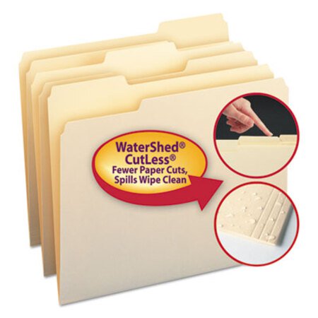 Picture of WaterShed/CutLess File Folders, 1/3-Cut Tabs, Letter Size, Manila, 100/BoxSMD-10343