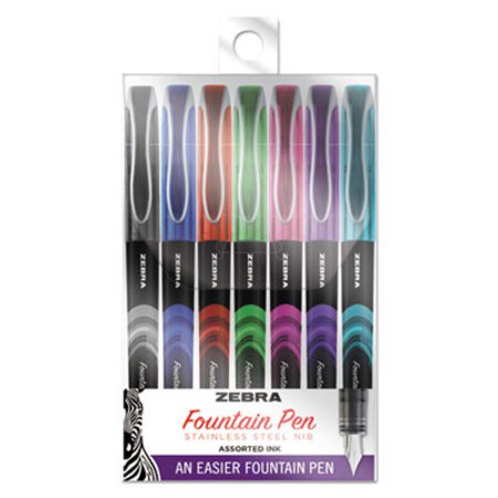 Picture of Fountain Pen, Fine 0.6 mm, Assorted Ink Colors, Assorted, 7/PackZEB-48307