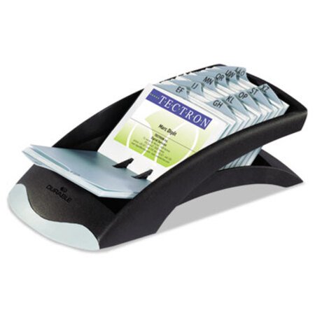 Picture of VISIFIX Desk Business Card File, Holds 200 2.88 x 4.13 Cards, 5 x 9.31 x 3.56, Plastic, Graphite/BlackDBL-241301