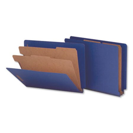 Picture of Deluxe Six-Section Colored Pressboard End Tab Classification Folders, 2 Dividers, Letter Size, Cobalt Blue Cover, 10/BoxUNV-10318