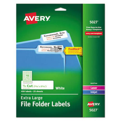 Picture of Extra-Large TrueBlock File Folder Labels with Sure Feed Technology, 0.94 x 3.44, White, 18/Sheet, 25 Sheets/PackAVE-5027