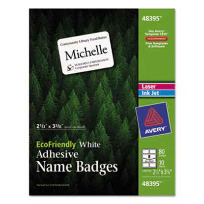 Picture of EcoFriendly Adhesive Name Badge Labels, 3.38 x 2.33, White, 80/PackAVE-48395