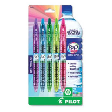 Picture of B2P Bottle-2-Pen Recycled Gel Pen, Retractable, Fine 0.7 mm, Assorted Ink and Barrel Colors, 5/PackPIL-36621