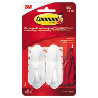 Picture of General Purpose Designer Hooks, Medium, 3 lb Cap, White, 2 Hooks and 4 Strips/PackMMM-17081ES