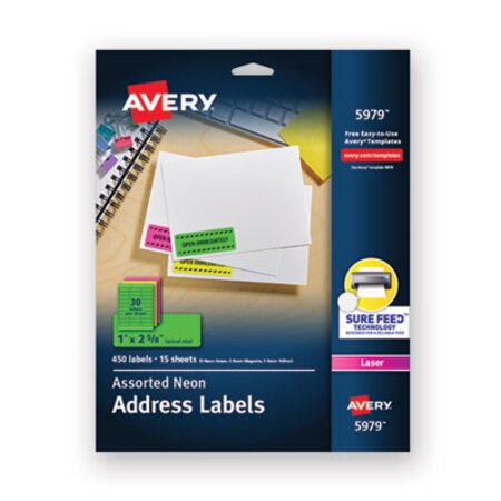Picture of High-Visibility Permanent Laser ID Labels, 1 x 2 5/8, Asst. Neon, 450/PackAVE-5979