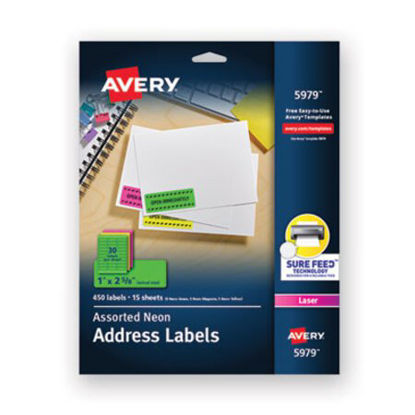 Picture of High-Visibility Permanent Laser ID Labels, 1 x 2 5/8, Asst. Neon, 450/PackAVE-5979